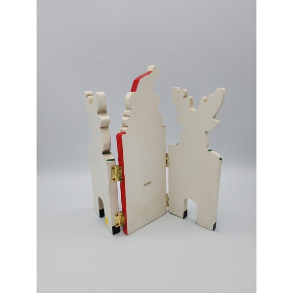 VTG Christmas Wood Decorative Folding Screen Santa & Reindeers Holiday Decor - Picture 4 of 12